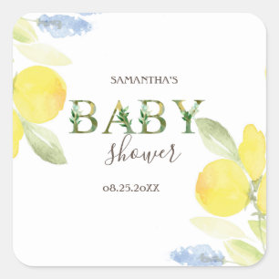 Sticker Carré Baby-Shower Citrons Aquarelle  