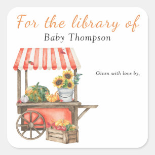 Sticker Carré baby shower citrouille - bibliothèque pour la bibl