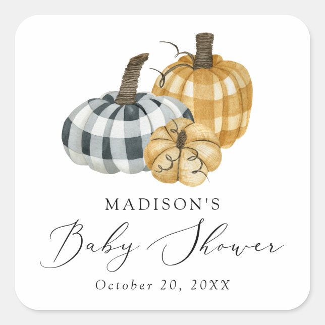 Sticker Carré Baby shower Citrouille Rustique (Devant)