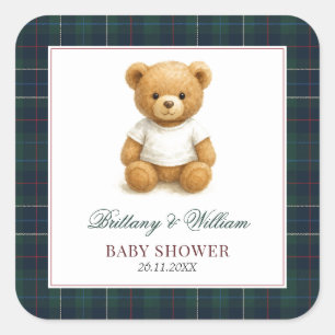 Sticker Carré Baby shower classique préppie à oreilles