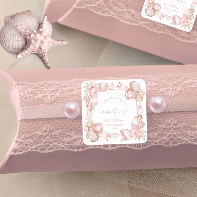 Sticker Carré Baby shower côtier chic rose poire (Créateur téléchargé)