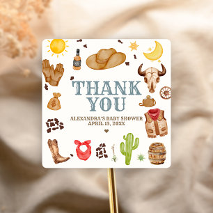 Sticker Carré Baby Shower Cow-boy du Far West