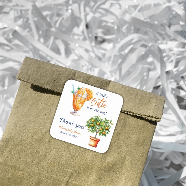 Sticker Carré Baby shower Cutie Orange Citrus Eté Glace Crème (Créateur téléchargé)