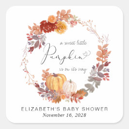 Sticker Carré Baby shower d'aquarelle Citrouille en terre cuite