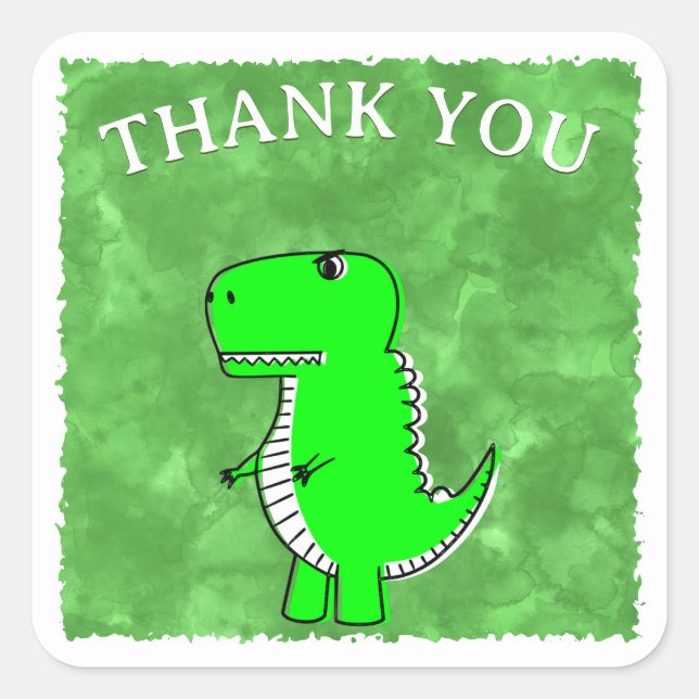 Sticker Carré Baby shower d'aquarelle Dino vert (Devant)
