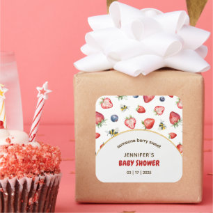 Sticker Carré Baby shower d'aquarelle doux Berry été