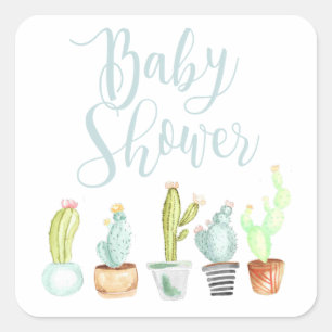 Sticker Carré Baby shower d'aquarelle du jardin   de cactus