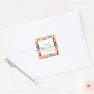 Sticker Carré Baby shower d'aquarelle florale Rose