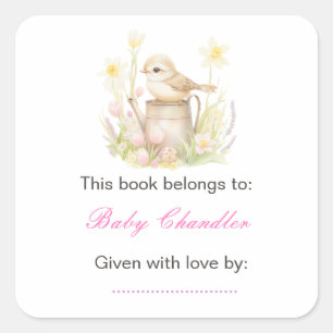 Sticker Carré Baby shower d'arrosage des oiseaux de printemps
