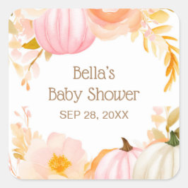 Sticker Carré Baby shower d'automne Citrouille rose