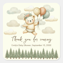 Sticker Carré Baby shower d'aventures aux ours flottants