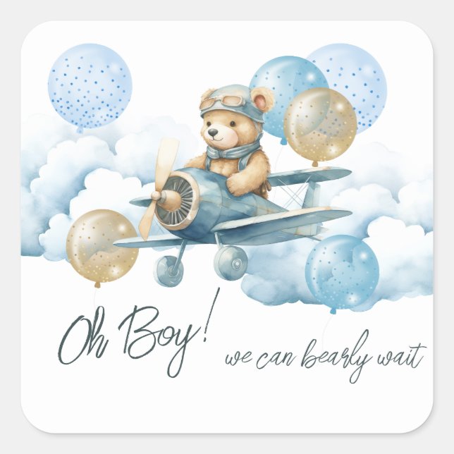 Sticker Carré Baby shower d'avion Teddy Bear (Devant)
