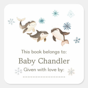 Sticker Carré Baby shower de baleines arctiques mignonnes