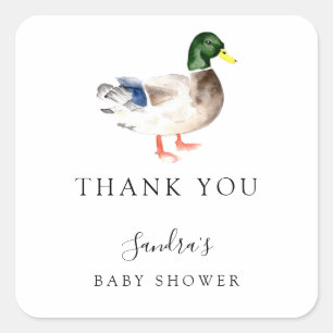 Sticker Carré Baby shower de canard Élégant Merci Script chic