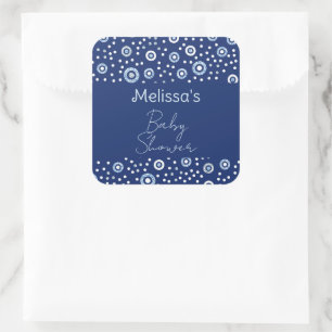 Sticker Carré Baby shower de cercles géométriques bleu doux