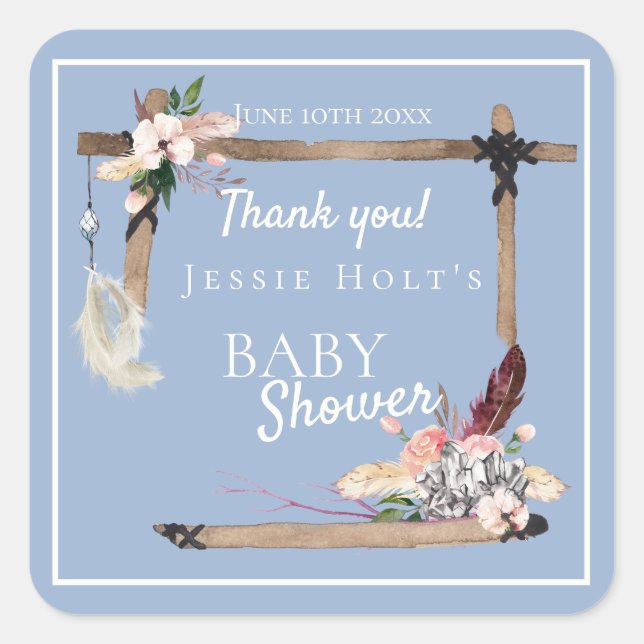 Sticker Carré Baby shower de Chambray du sud-ouest de Boho (Devant)