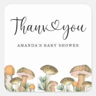 Sticker Carré Baby shower de champignons forestiers merci