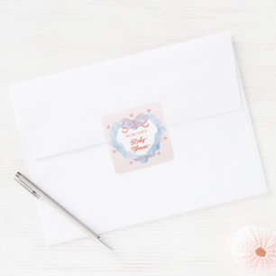 Sticker Carré Baby shower de coquette rose pâle Berry