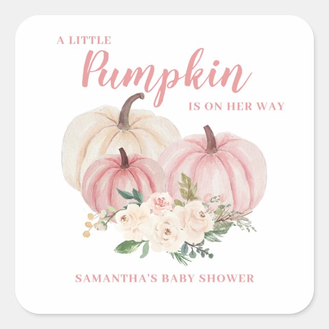 Sticker Carré Baby shower de fille Citrouille rose (Devant)
