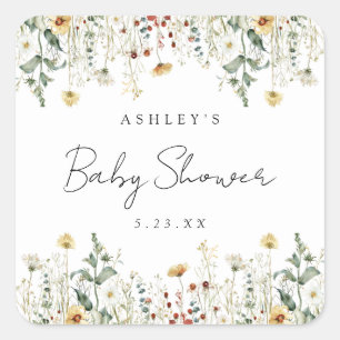 Sticker Carré Baby shower de Fleur sauvage d'été