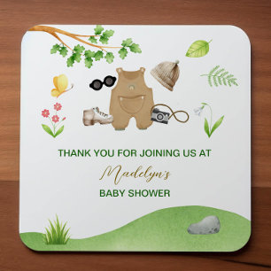 Sticker Carré Baby shower de forêt de Little Explorer
