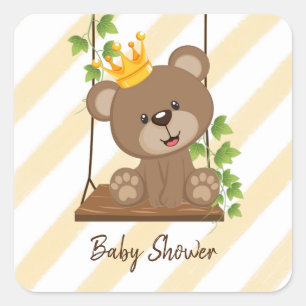 Sticker Carré Baby shower de garçon à voilure Princess Bear