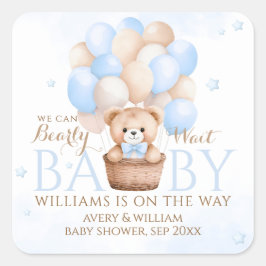 Sticker Carré Baby shower de garçon Bleu Ours Teddy