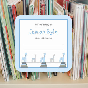 Sticker Carré Baby shower de garçon Giraffe Bleue Plaques de rés