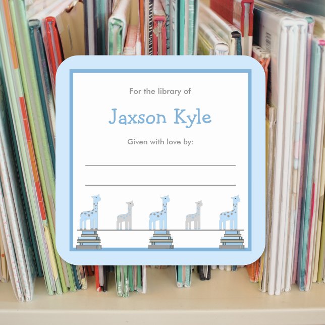 Sticker Carré Baby shower de garçon Giraffe Bleue Plaques de rés (Créateur téléchargé)