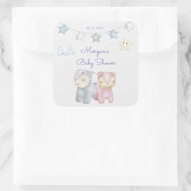 Sticker Carré Baby shower de jouets Pastel Plush Monogram (Sac)