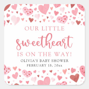 Sticker Carré Baby shower de la Saint Valentin Pink Little Sweet