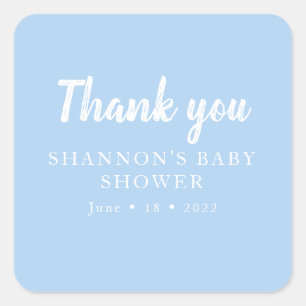 Sticker Carré Baby shower de Merci bleu simple pour garçons