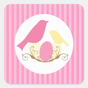 Sticker Carré Baby shower de nids d'oiseaux