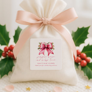 Sticker Carré Baby shower de Noël Merci Coquette Rose