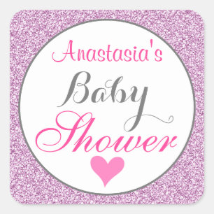 Sticker Carré Baby shower de Parties scintillant violet Fille et
