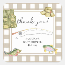 Sticker Carré Baby shower de pêche Carte de remerciements plié