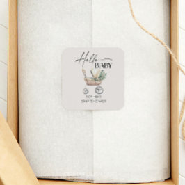 Sticker Carré Baby shower de poussette de bébé de Boho neutre po