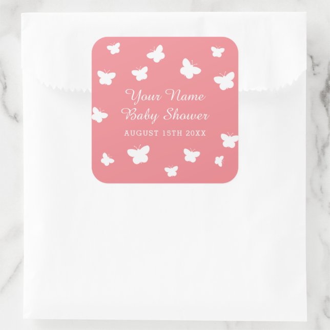Sticker Carré Baby shower de printemps classique collants papill (Sac)