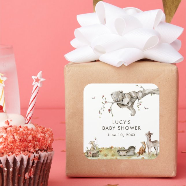 Sticker Carré Baby-Shower de Thème Forestier (Fête)