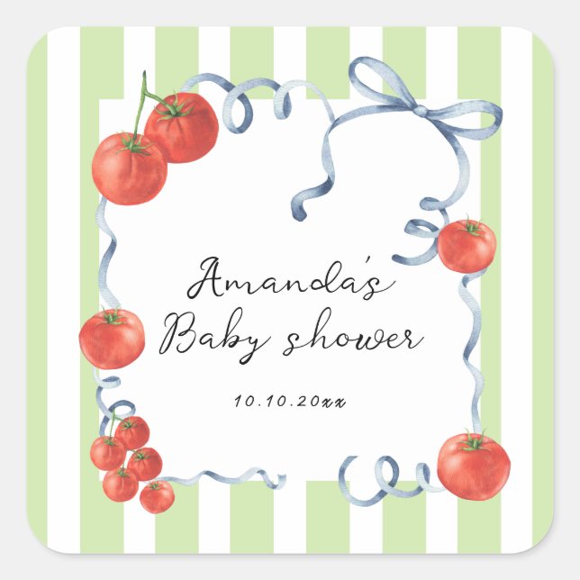 Sticker Carré Baby shower de tomate aquarelle (Devant)