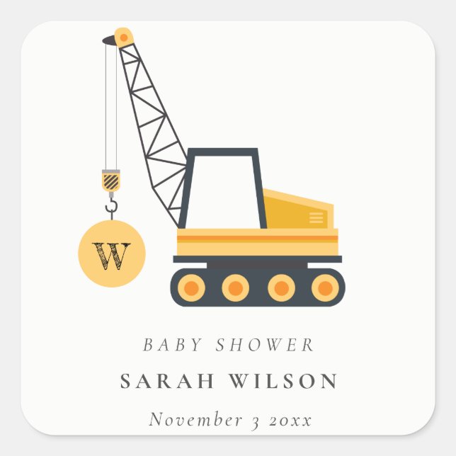 Sticker Carré Baby shower de véhicule de grue de construction ja (Devant)