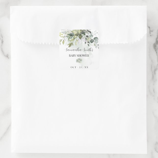 Sticker Carré Baby shower de verdure Eucalyptus Succulent (Sac)
