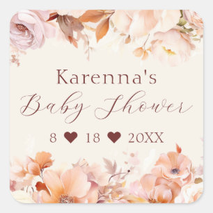 Sticker Carré Baby shower d'enveloppe de crème florale
