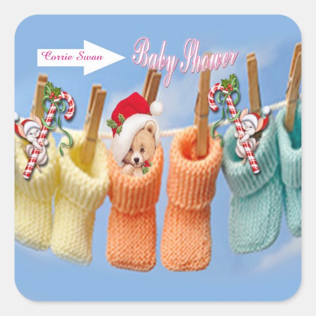 Sticker Carré Baby shower des bottes (Devant)