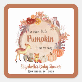Sticker Carré Baby shower des petits animaux de bois Citrouille