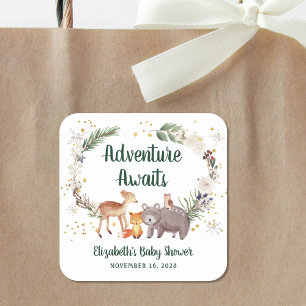 Sticker Carré Baby shower d'hiver des animaux des bois