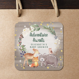 Sticker Carré Baby shower d'hiver sur les animaux des bois
