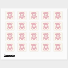 Sticker Carré baby shower d'ours en peluche rose