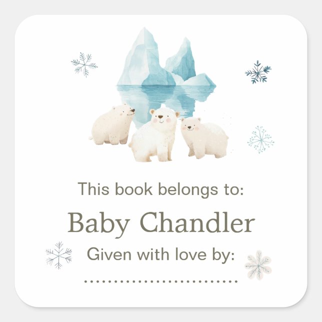 Sticker Carré Baby shower d'ours polaires d'hiver (Devant)