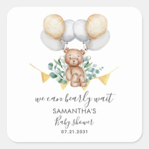 Sticker Carré Baby Shower Écriture Eucalyptus Ours